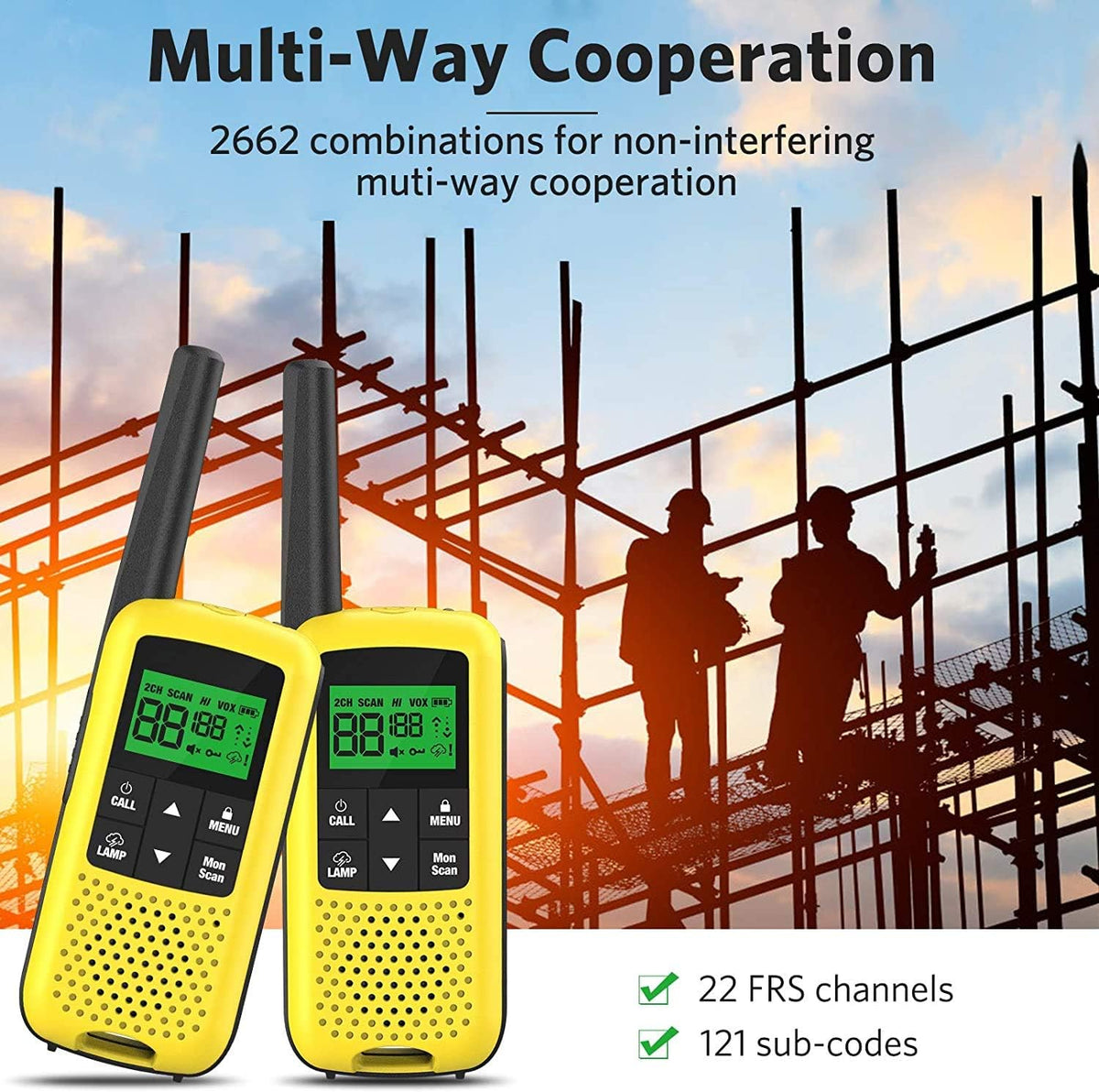 Rechargeable Walkie Talkies with 2662 Channels, 32 Miles Long Range, NOAA Weather Alerts, 4 Pack Q771072
