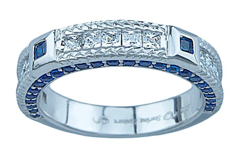 Simulated Sapphire Engagement Ring Set W151