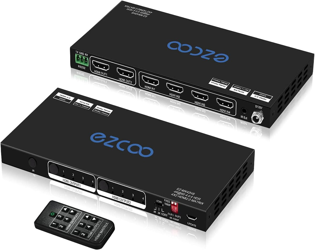 HDMI Matrix 4x2 4K 60Hz HDR 10 EDID Switch Pack of 2 K750