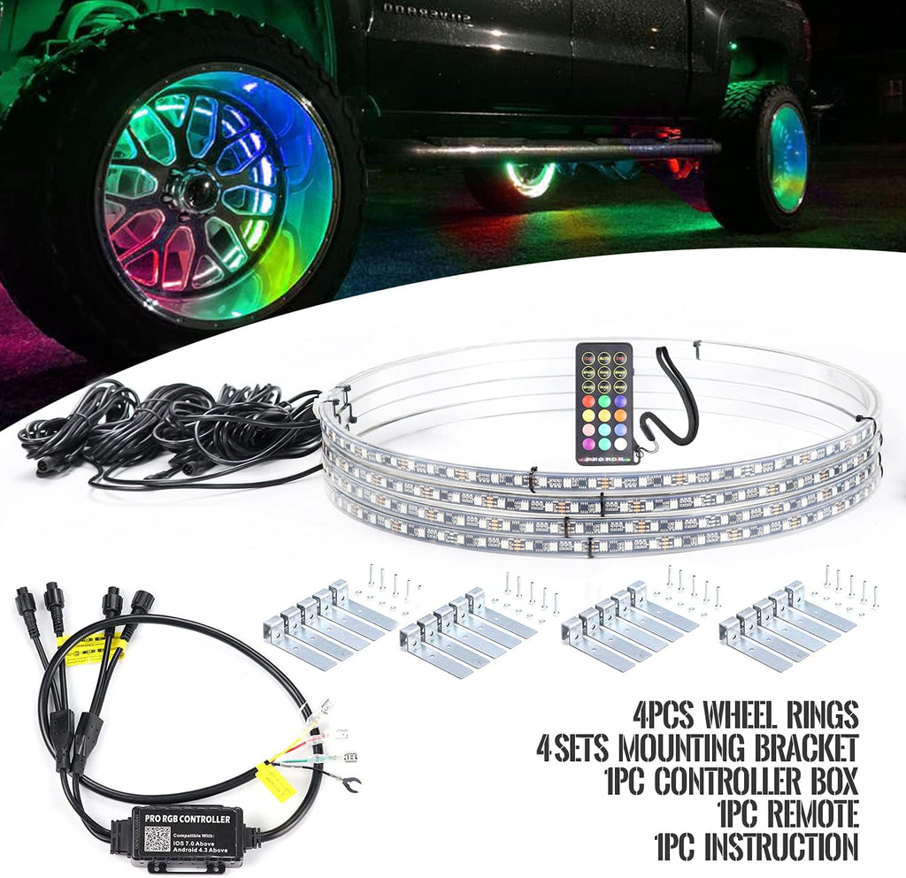 15.5 inch Single Row Wheel Ring Light Kit with Turn Signal and Braking Function 4PCS W159