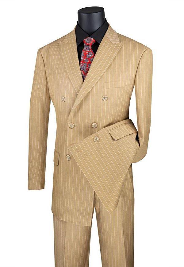 Double Breasted Stripe Suit Camel Regular Fit 2 Piece E234