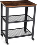 Standing Racks with Casters, 2 Mesh Shelves, Kitchen Service Trolley Cart M10088