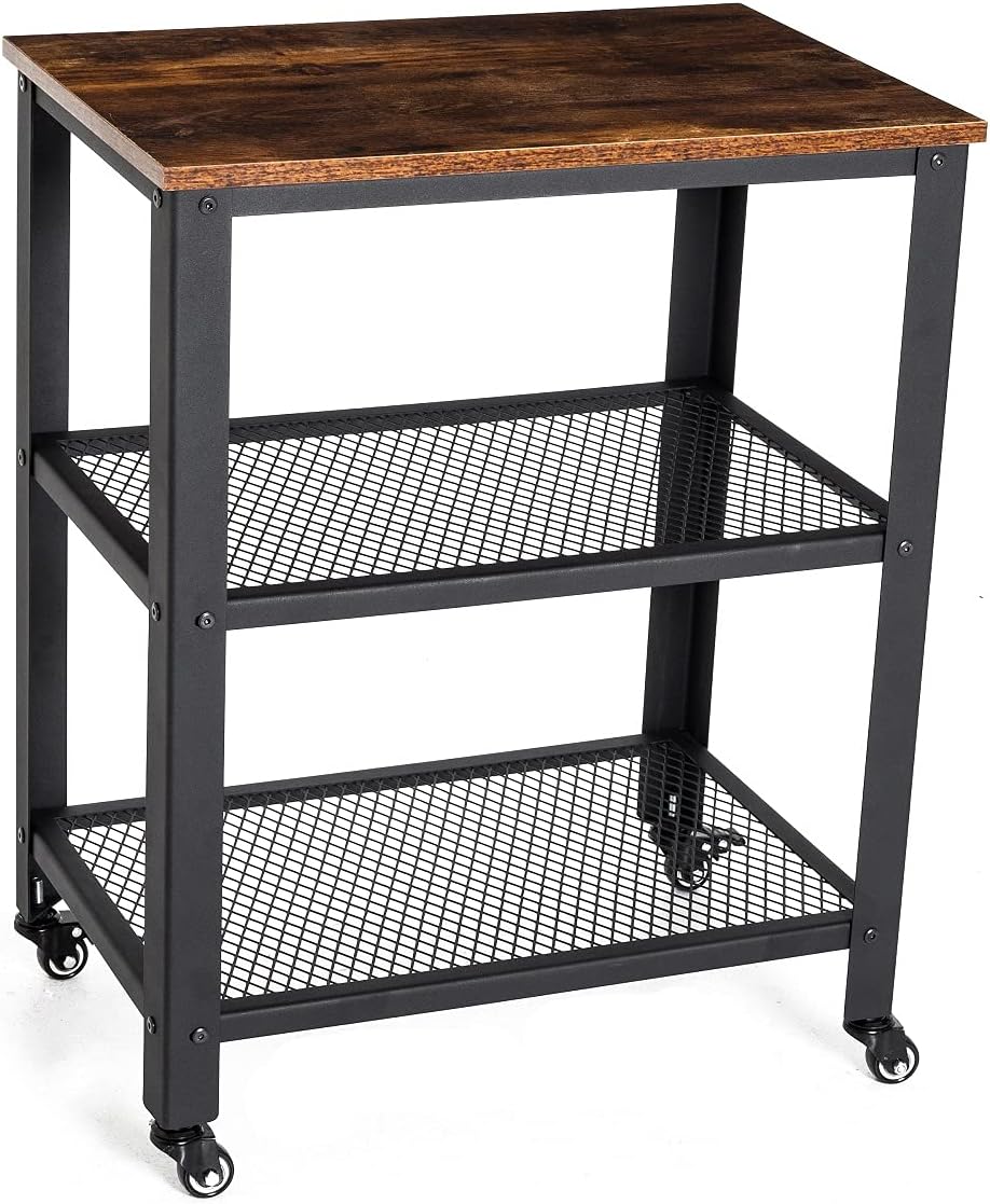Standing Racks with Casters, 2 Mesh Shelves, Kitchen Service Trolley Cart M10088