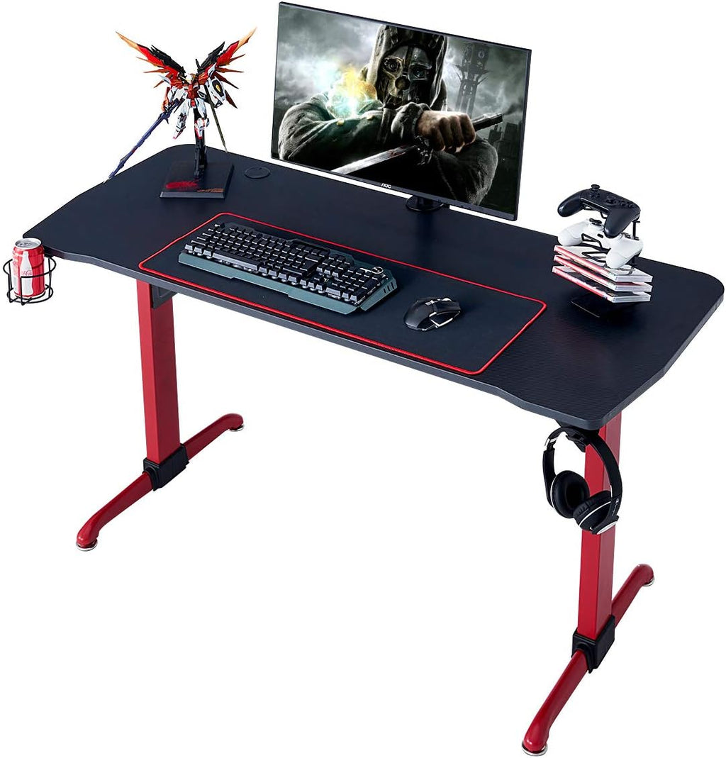 55 Inch Black T Shaped Gaming Desk with Mouse Pad U6853