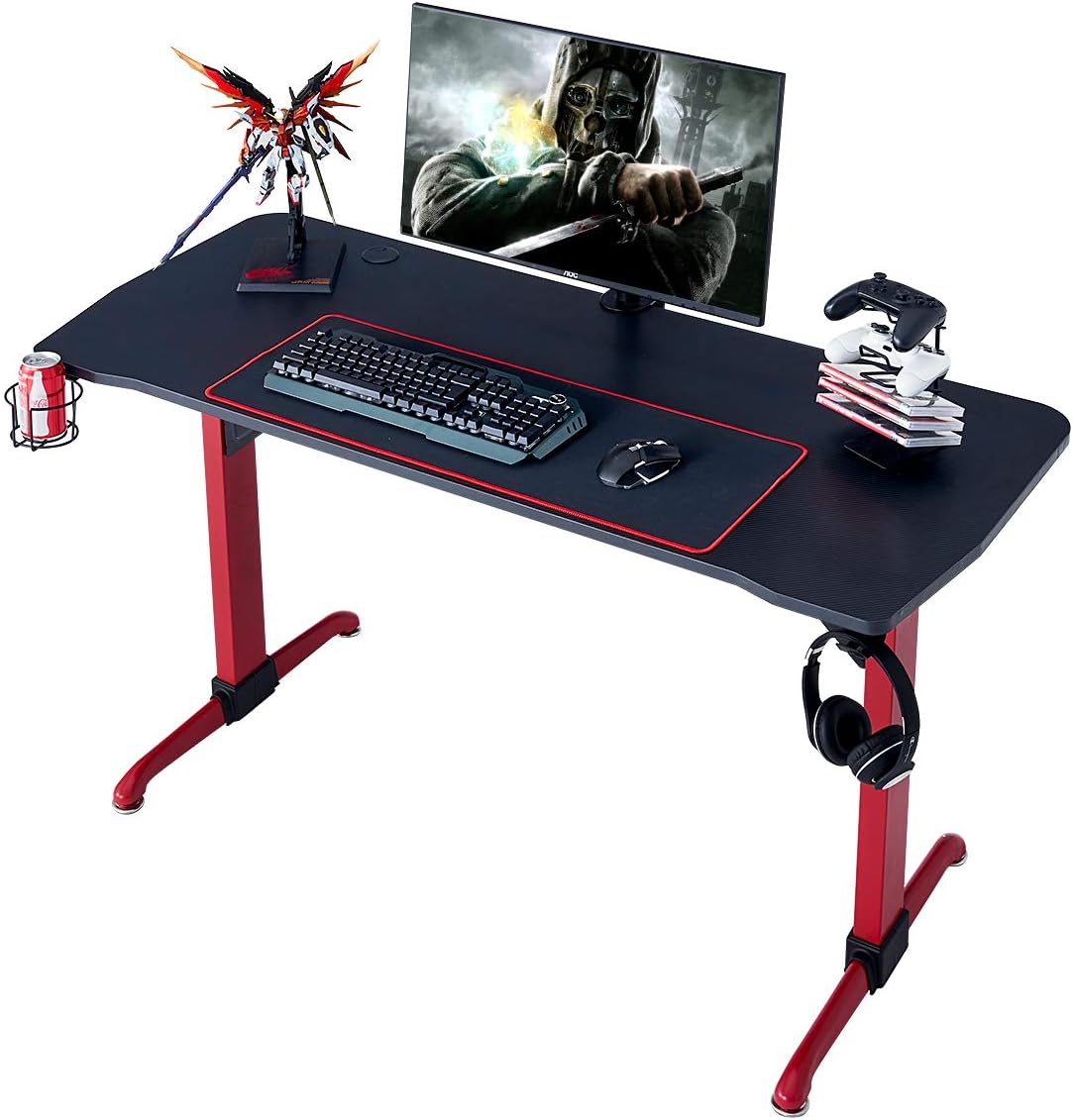 55 Inch Black T Shaped Gaming Desk with Mouse Pad U6853