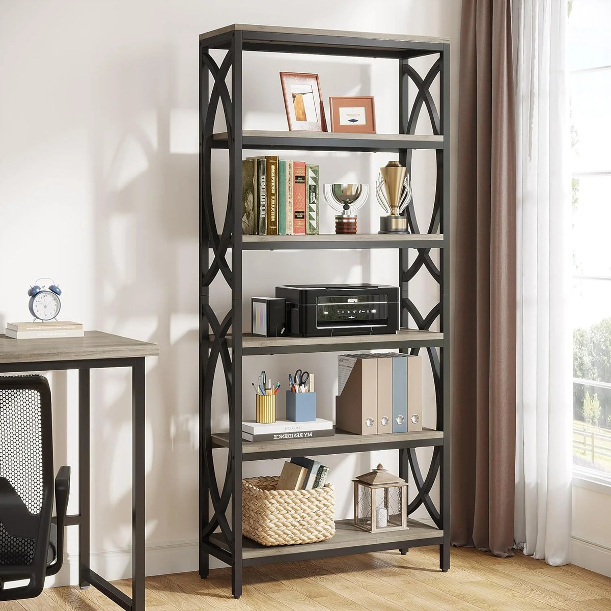 70.8" 6-Tier Metal & Wood Bookshelf I283