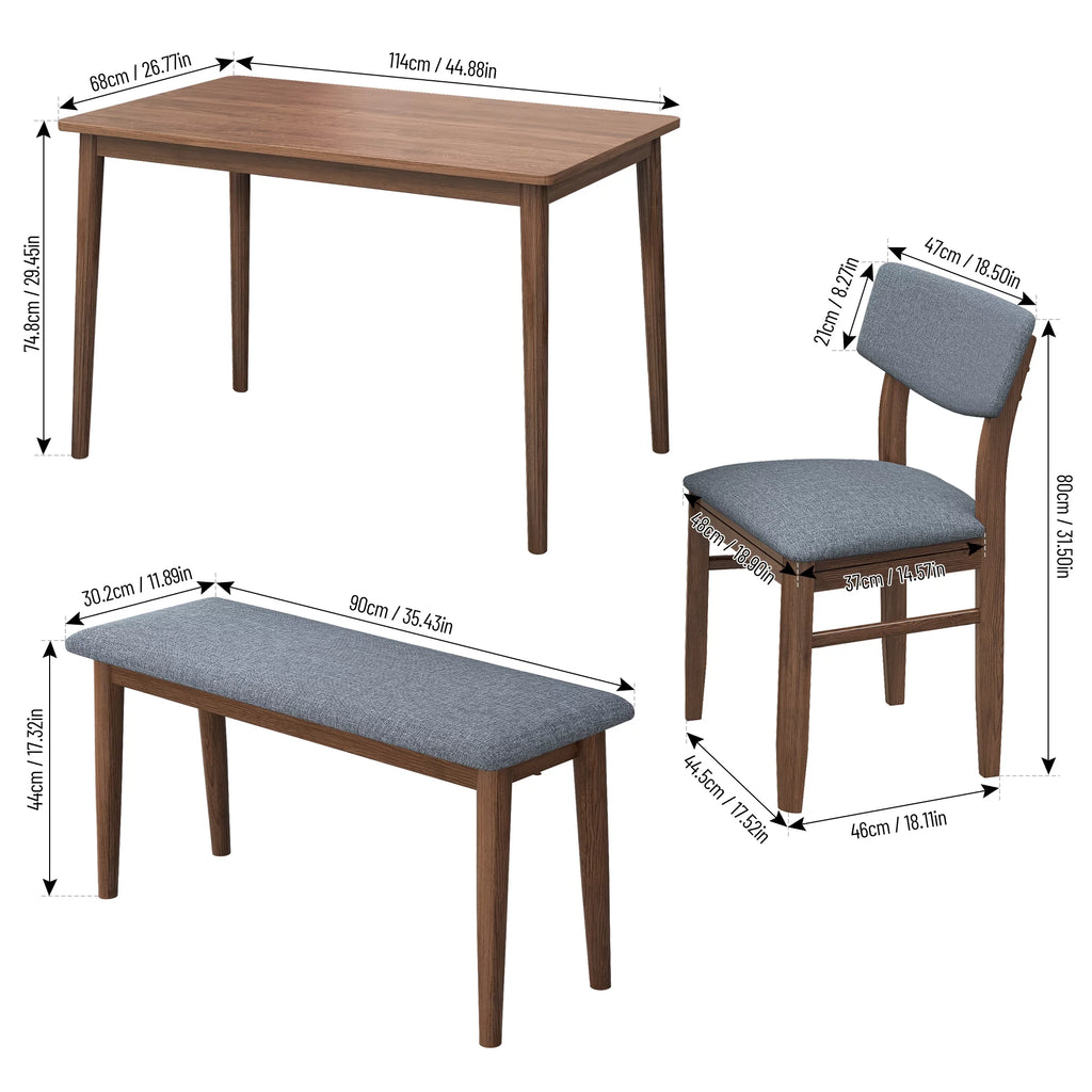 Grey Rubber wood Dining Table Set with 2 Benches and 2 Chairs W270