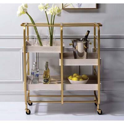 Gold White Serving Bar Cart Z394