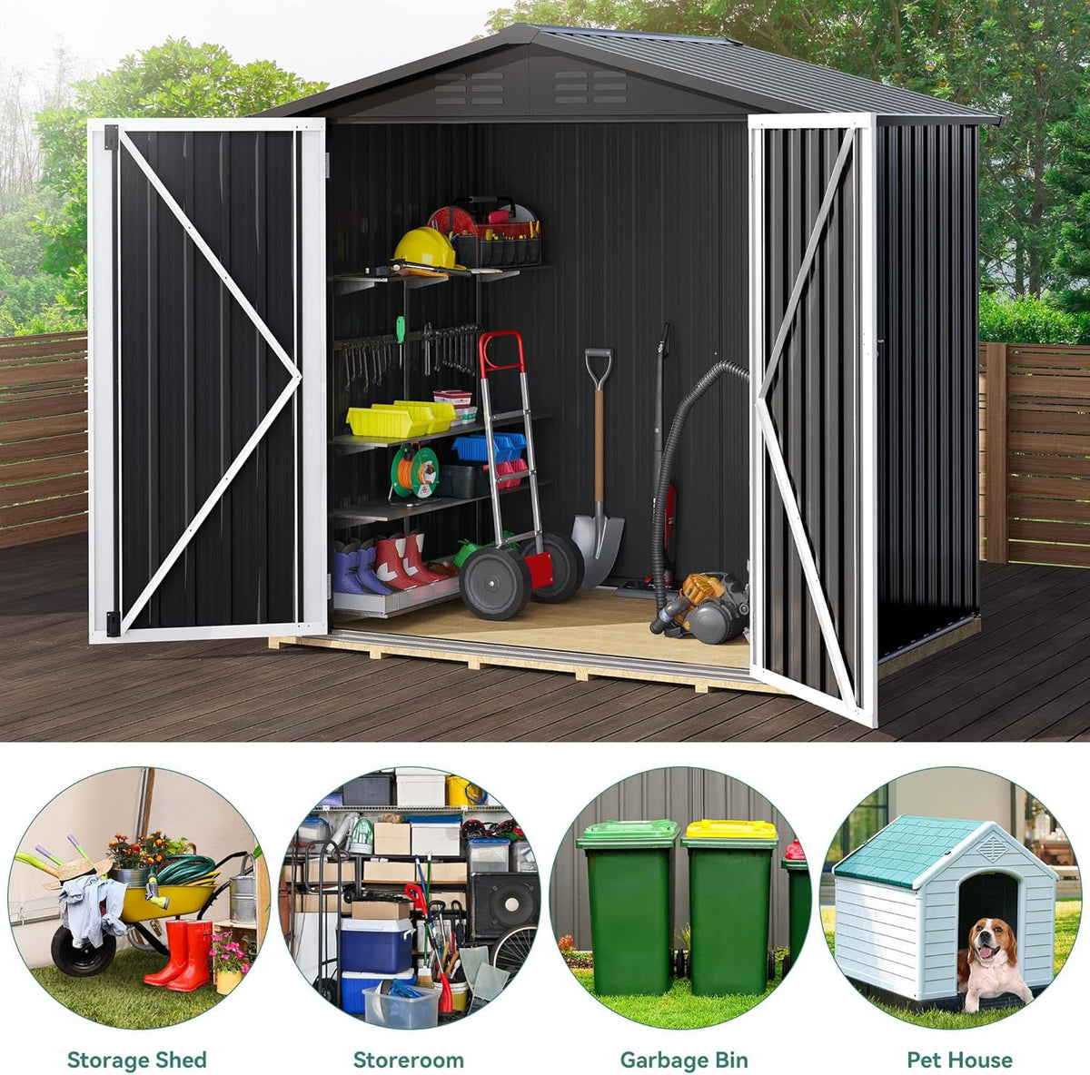 Black 6 x 4FT Metal Outdoor Storage Shed L586327