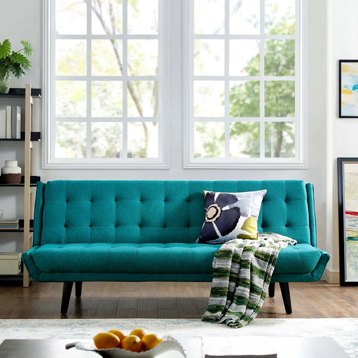 Aqua Blue Fabric Tufted Sofa Bed K8635