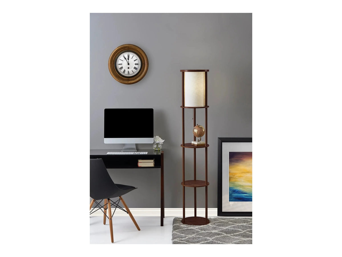 Round Shelf Floor Lamp with Walnut Wood Veneer U450