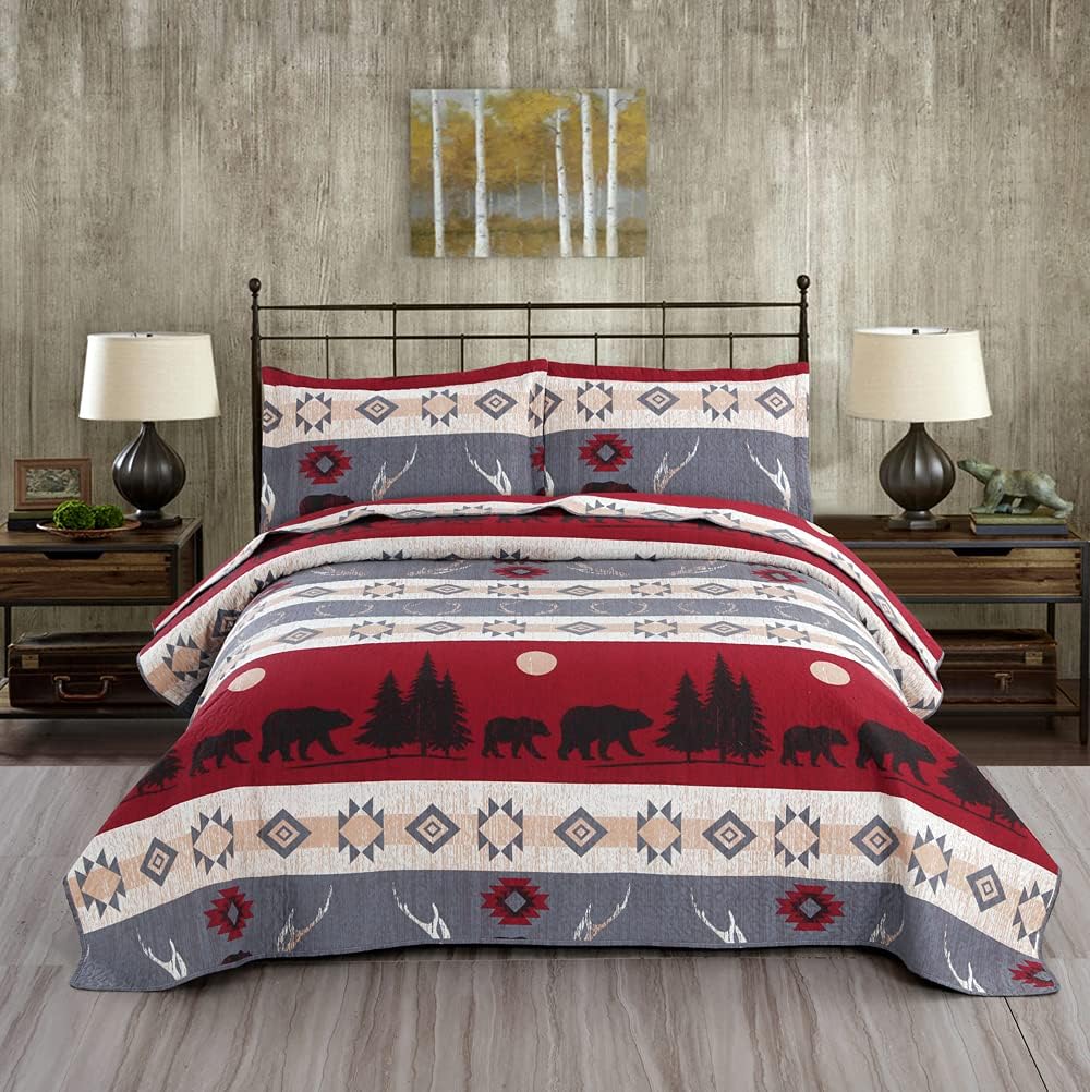 Full/Queen Size Plaid Quilt Set Black White Patchwork Bedspread M907380