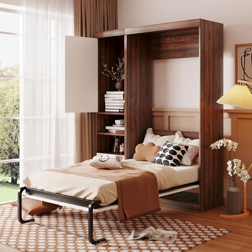 White Wood Murphy Bed with Cabinet J7334