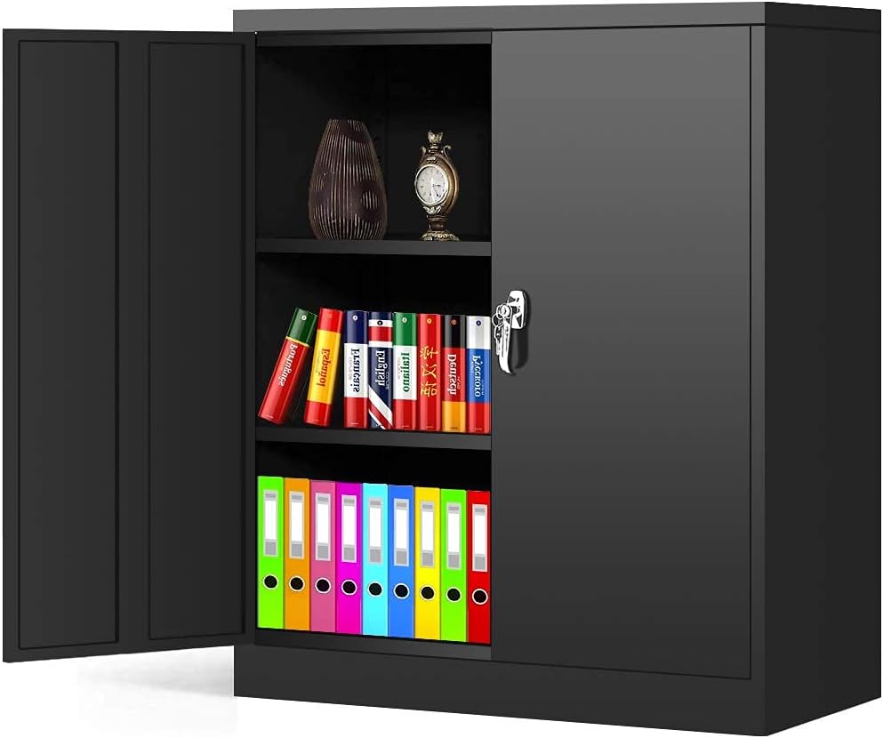 Locking Metal Cabinet with 2 Doors, 4 Adjustable Shelves, Black K724967