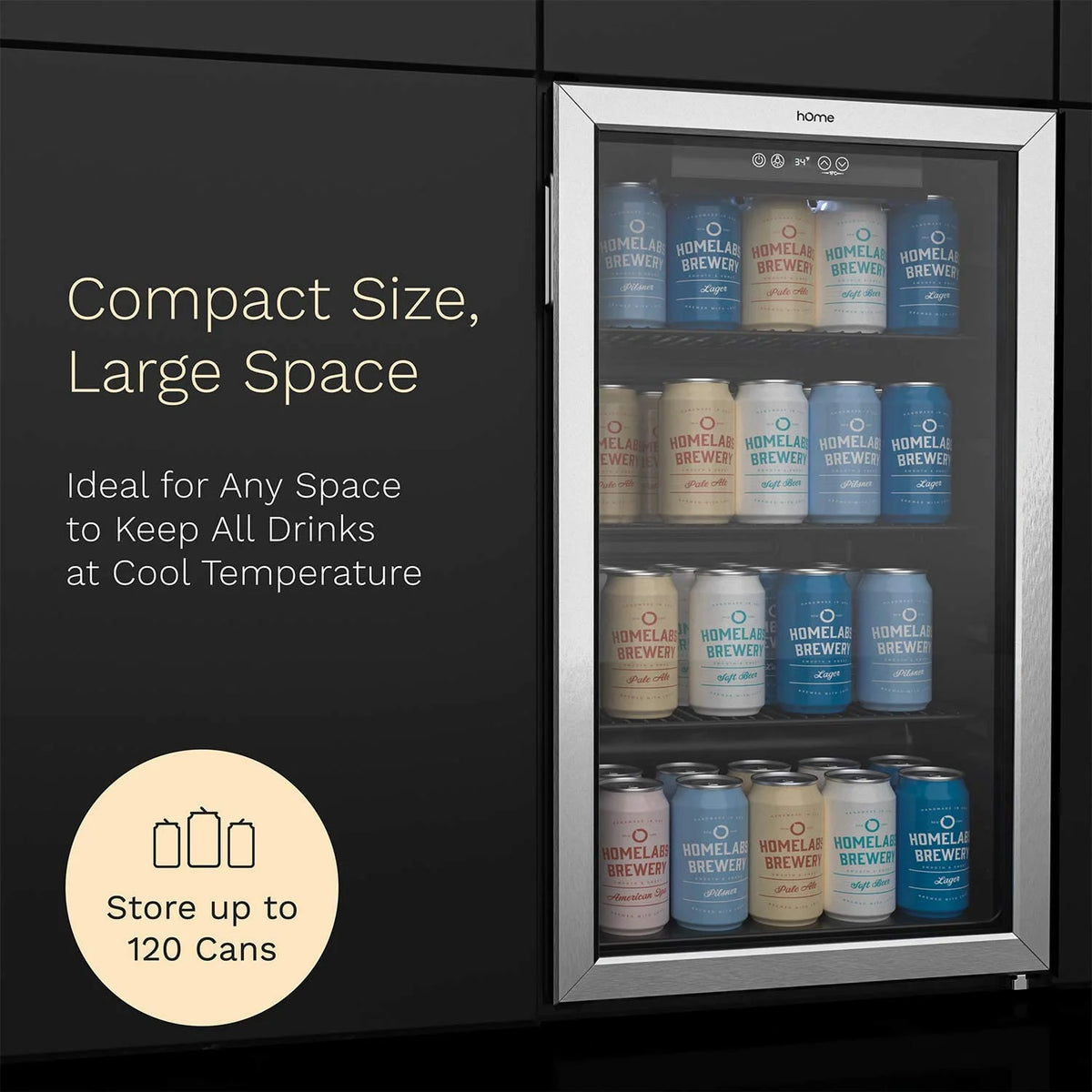 120 Can Mini Fridge with Glass Door and Adjustable Removable Shelves T62821