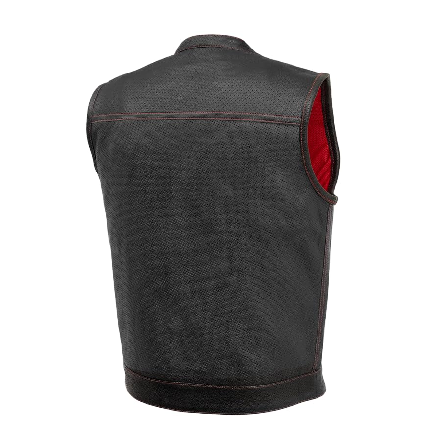 Mens Motorcycle Biker Riding Leather Vest with Mesh lining and Conceal Carry Pockets G8606