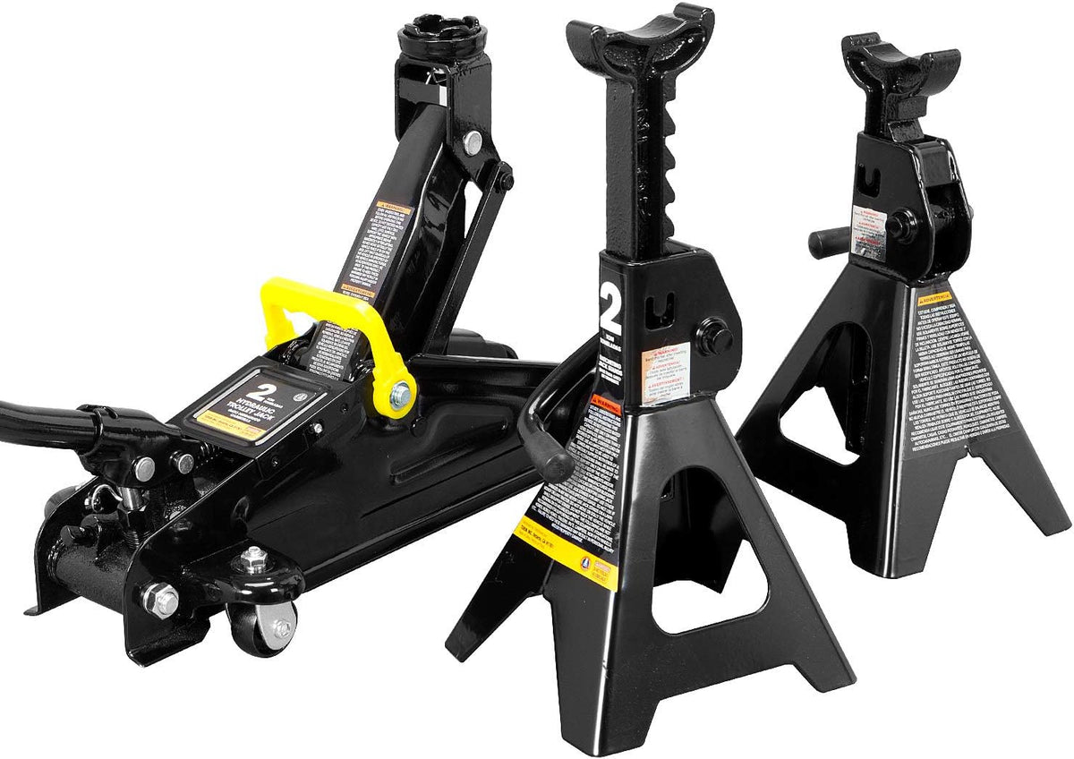 2 Ton Hydraulic Trolley Service Jack Combo with 2 Jack Stands, Black W626