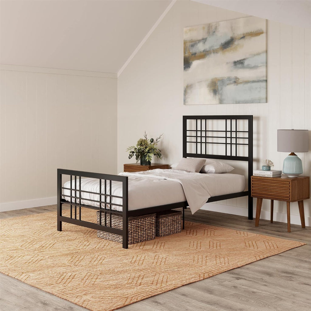 Twin Size Metal Bed Frame with Adjustable Storage N6314