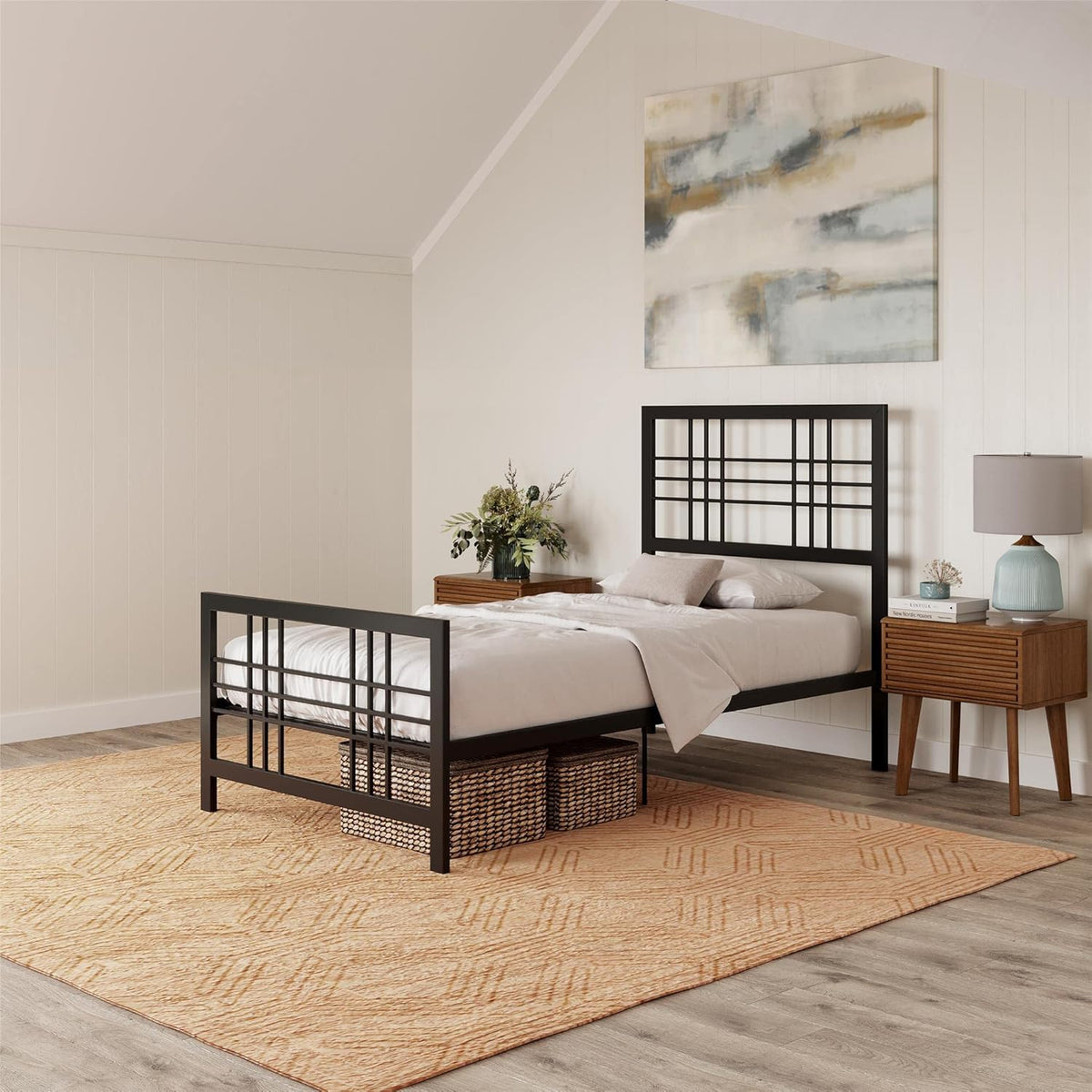 Twin Size Metal Bed Frame with Adjustable Storage N6314