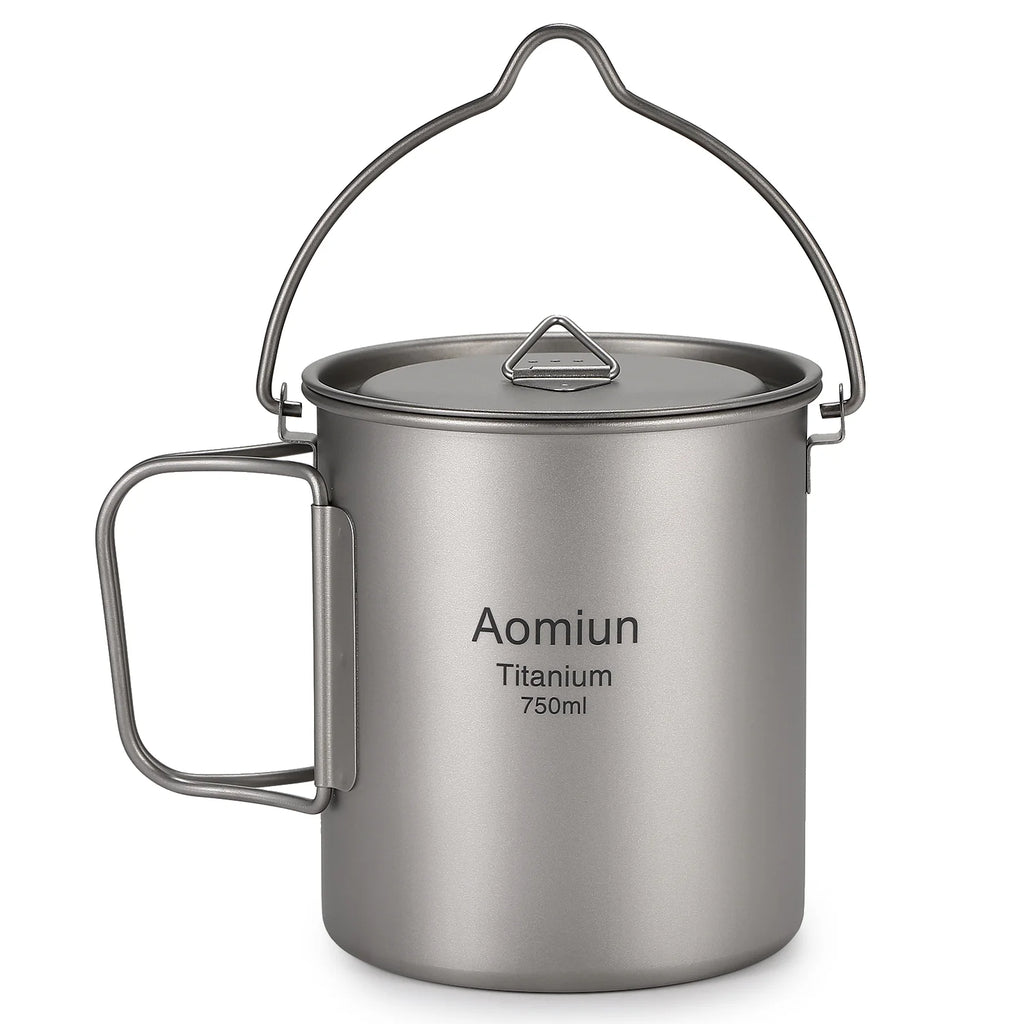 750ml Titanium Pot with Lid and Foldable Handle J54346