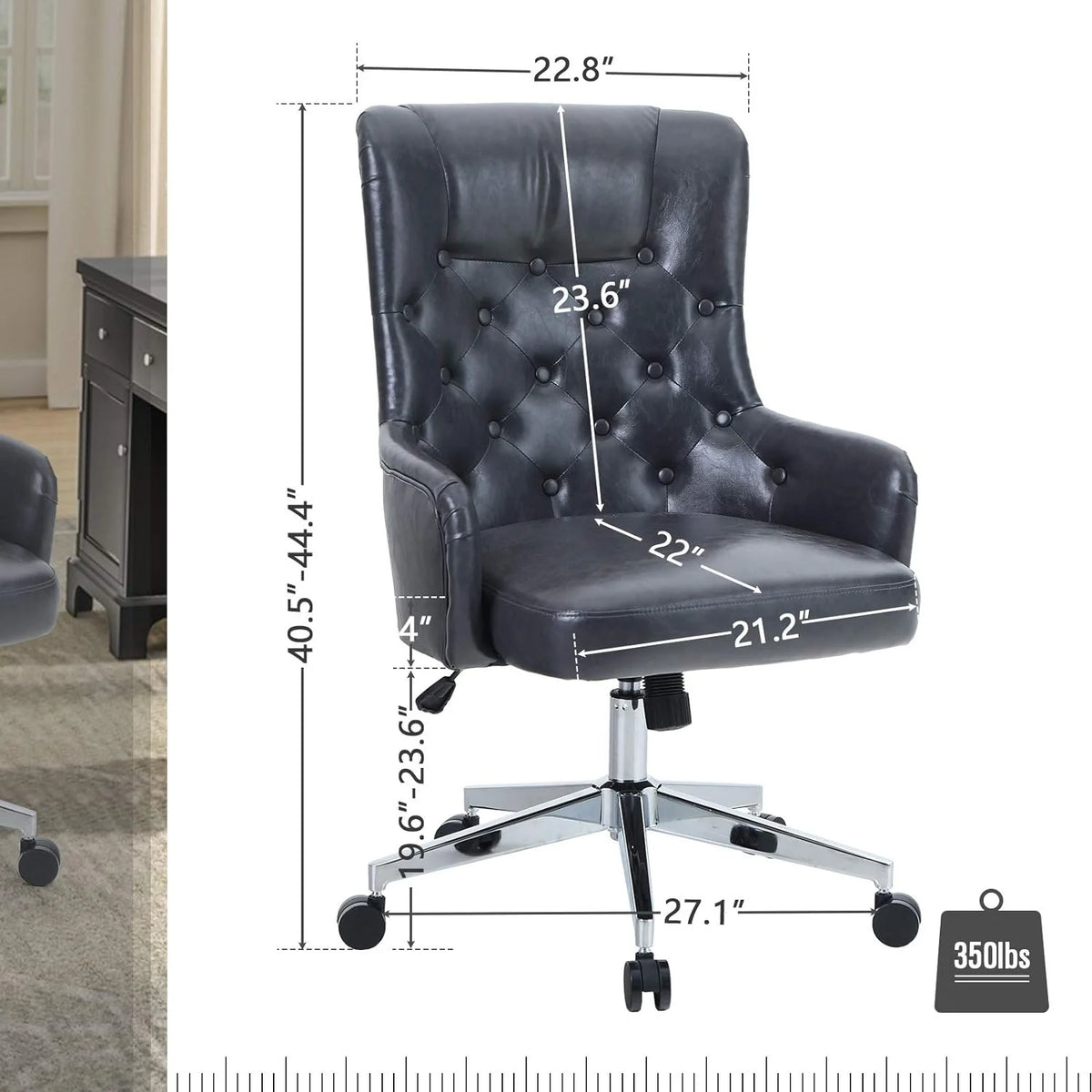 Dark Gray High Back Ergonomic PU Leather Office Chair R255
