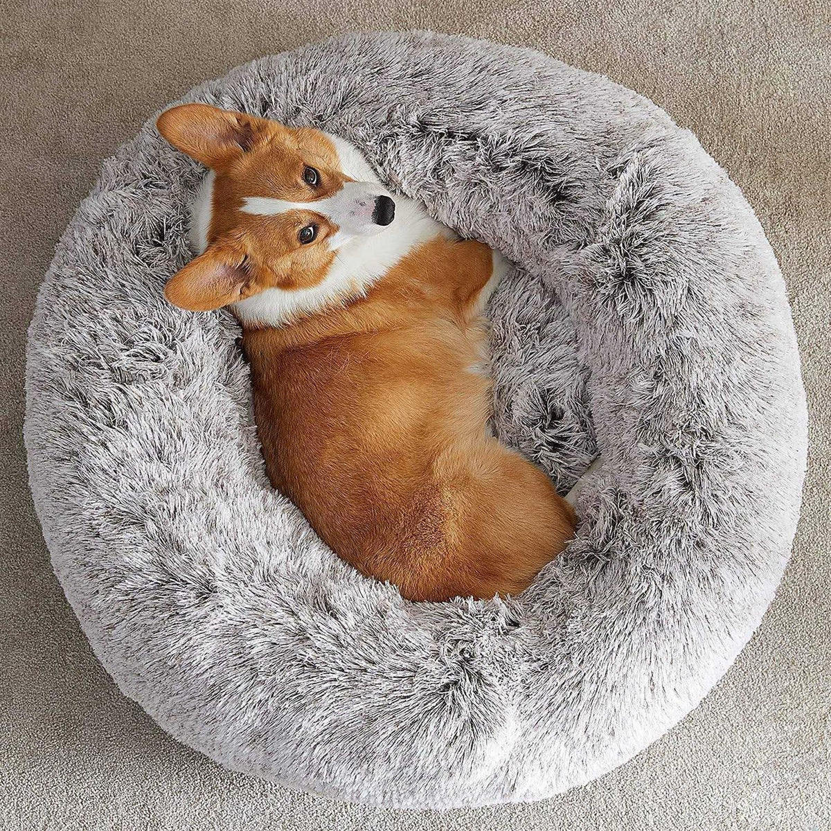 Small Dog Bed Donut Faux Fur Anti-Anxiety U352989