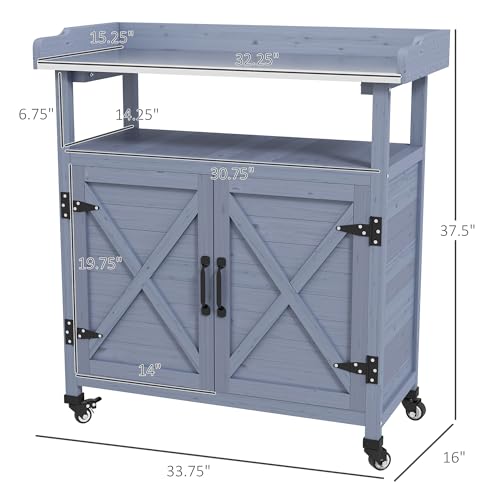 Wooden Potting Bench Table with Storage Cabinet X8305