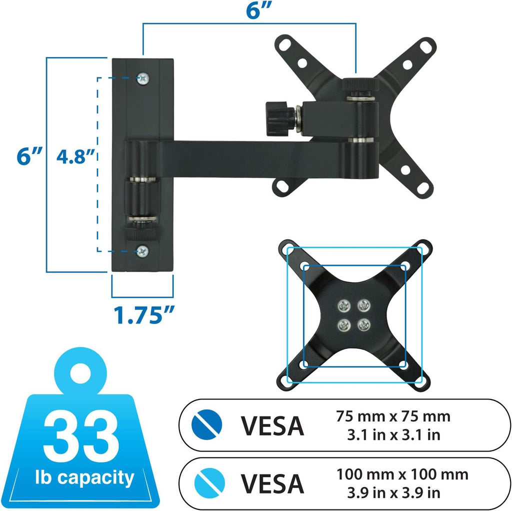 Full Motion VESA Monitor Wall Mount, 33 lb Capacity, Black, Pack of 2 E6577