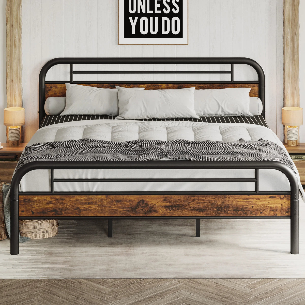 King Platform Bed Frame with Headboard T654