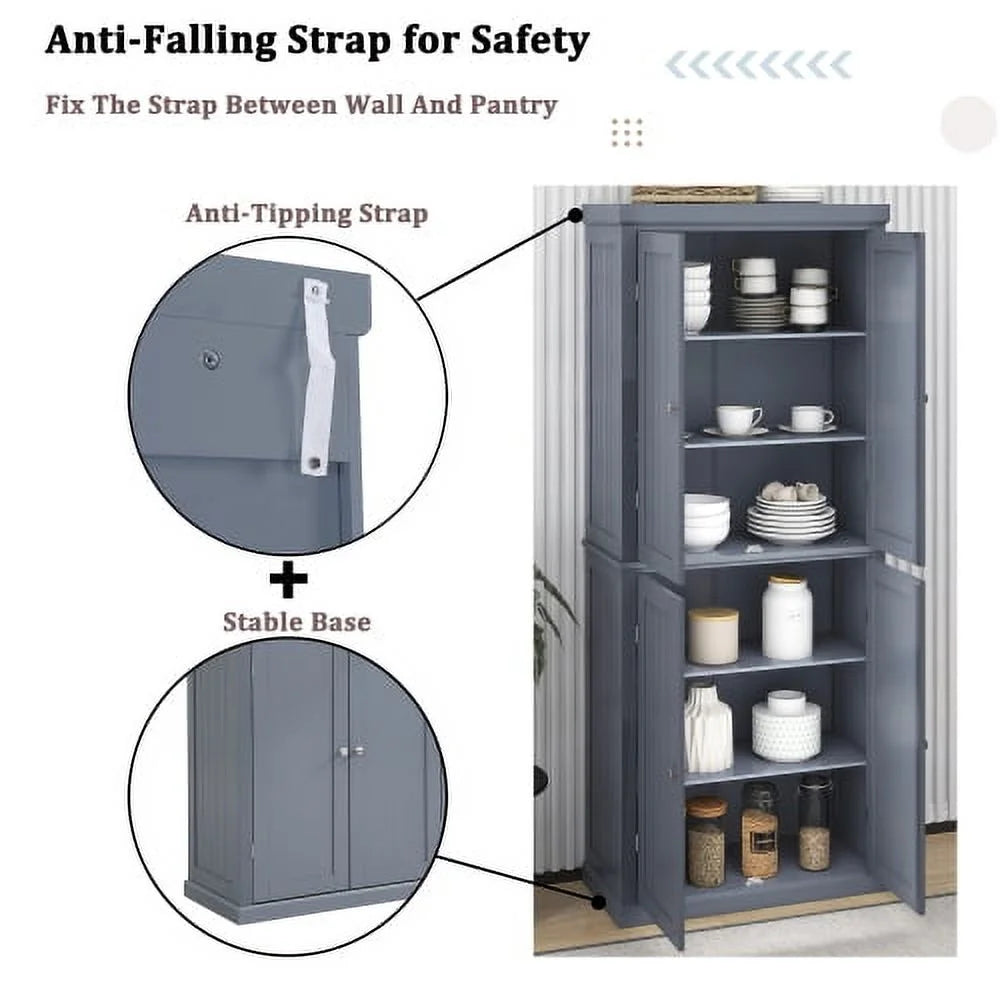 Tall Kitchen Pantry Storage Cabinet with 4 Doors and Adjustable Shelves S24547