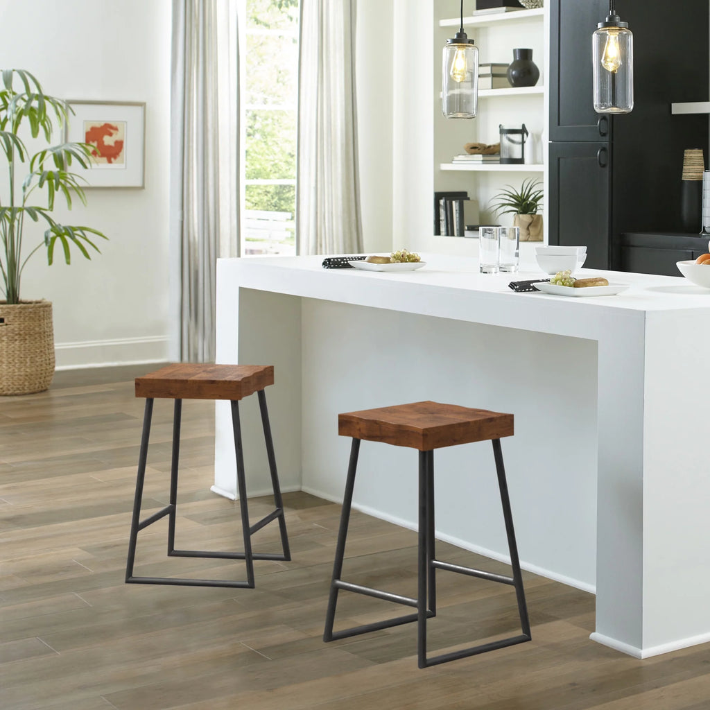 Natural Sheesham Wood Backless Counter Height Stool G653