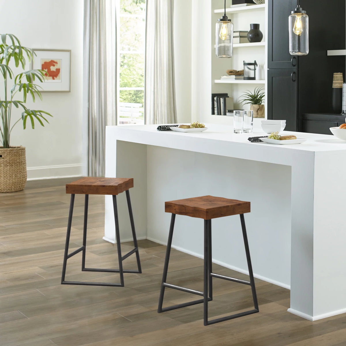 Natural Sheesham Wood Backless Counter Height Stool G653