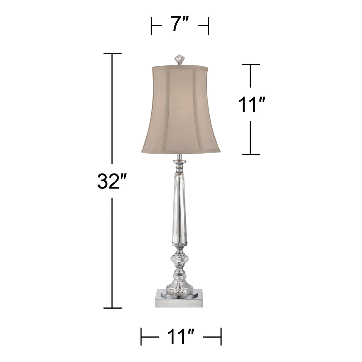 Traditional Buffet Table Lamp 32" Tall Clear Crystal Taupe Bell Shade E4380