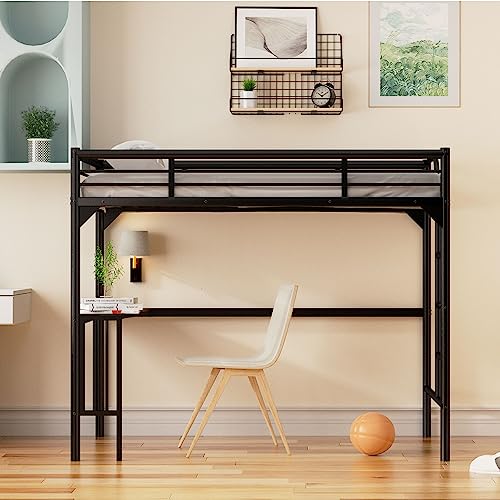 White Twin XL Loft Bed with Stairs and L-shaped Desk D17978