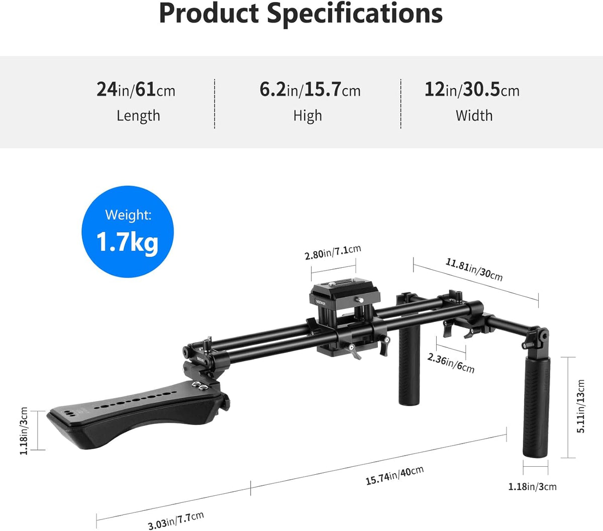 Universal Camera Shoulder Mount with Movable Shoulder Pad, 15mm Rod, 1/4 3/8 QR Plate Z53516