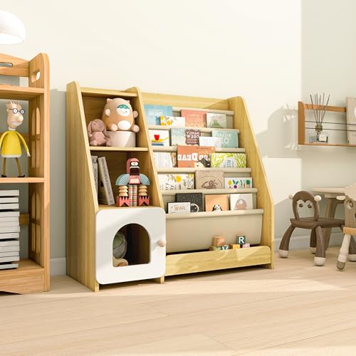 Natural Wooden 5 Sling Kids Bookshelf C30791