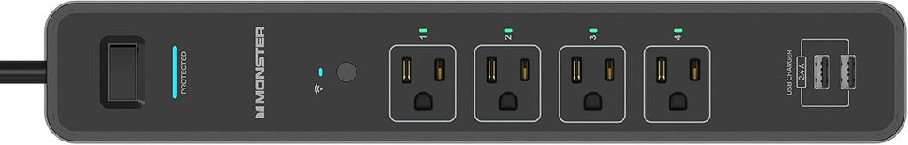 Black Smart Power Outlet with 4 Outlets and 2 USB-A Plug-Ins N407114