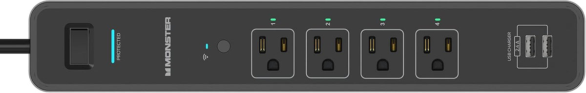 Black Smart Power Outlet with 4 Outlets and 2 USB-A Plug-Ins N407114