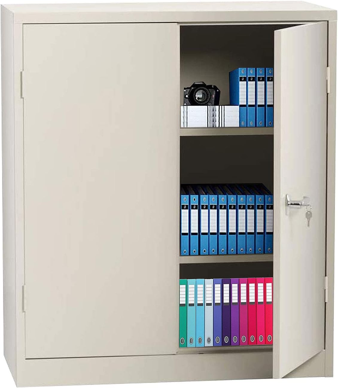 Grey Lockable Steel Storage Cabinet with Doors and 2 Adjustable Shelves G646