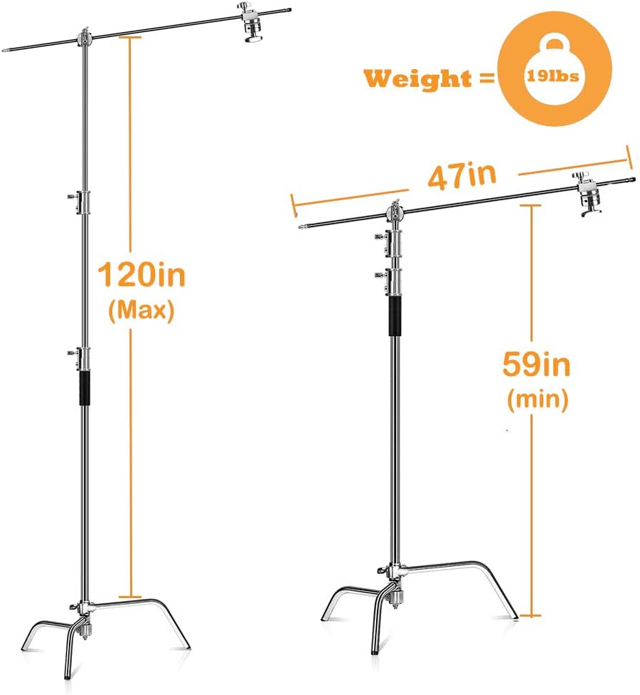 10ft Light Stand C-Stand on Turtle Base with 4ft Extension Boom Arm & 2 Pieces Grip Head L39949