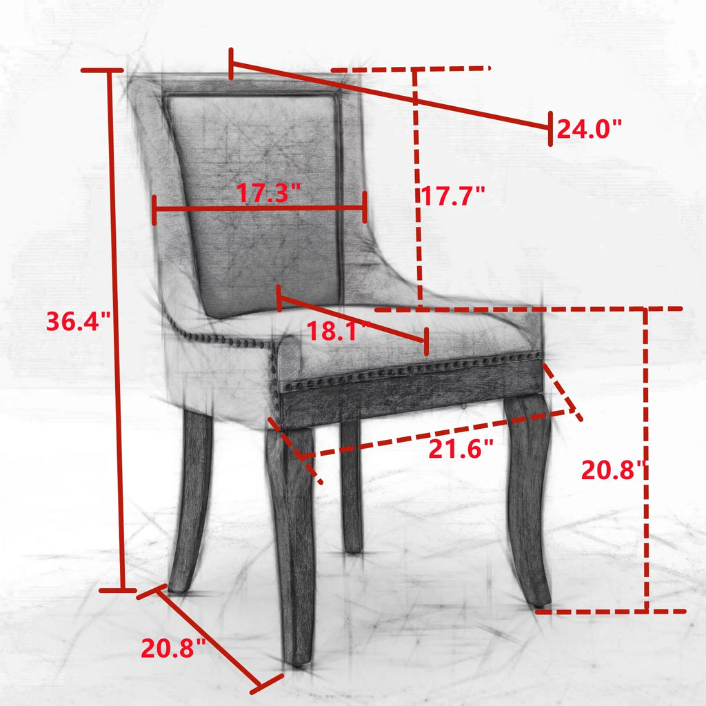 Beige Upholstered Fabric Dining Chairs Set of 6 with Solid Wood Legs C70472