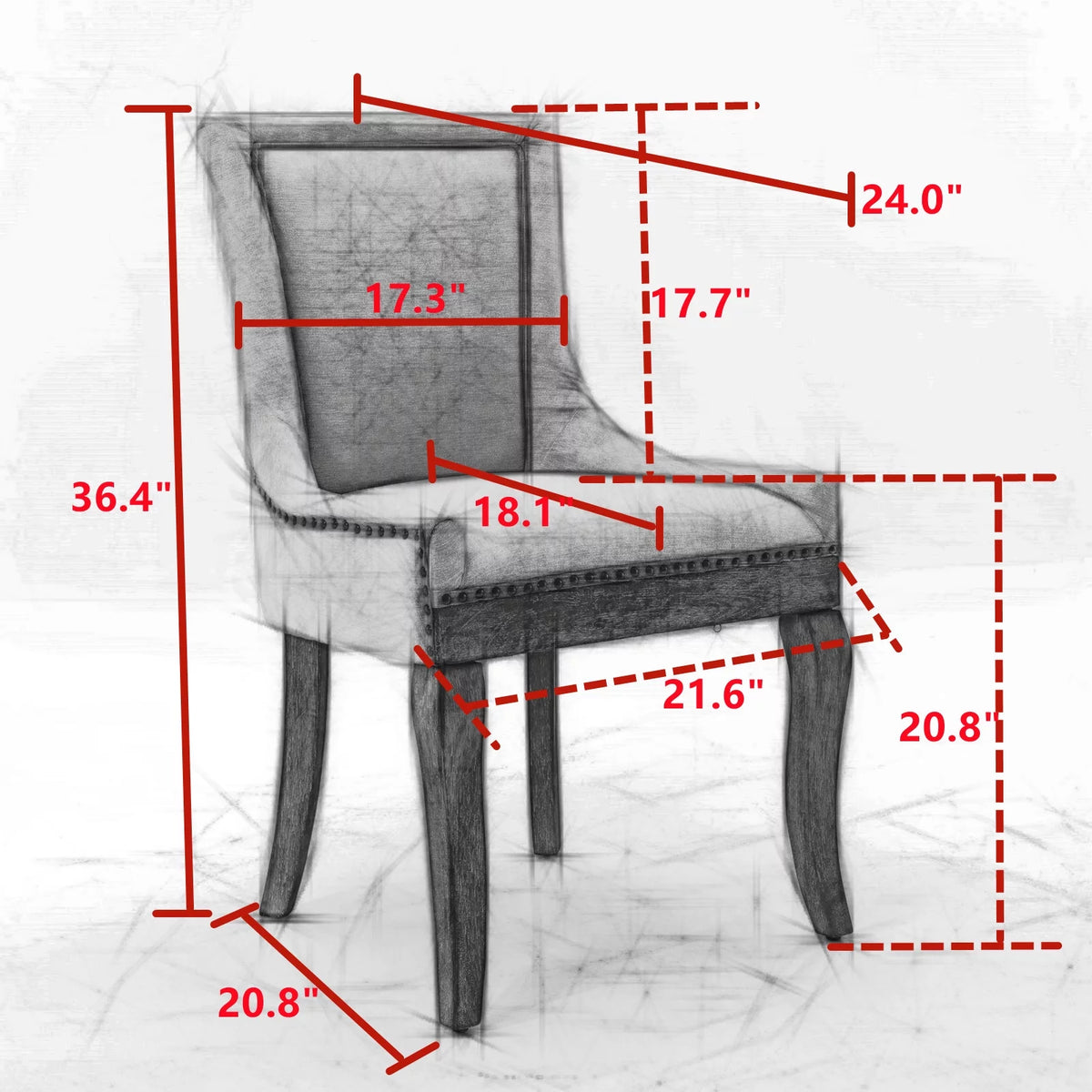 Beige Upholstered Fabric Dining Chairs Set of 6 with Solid Wood Legs C70472