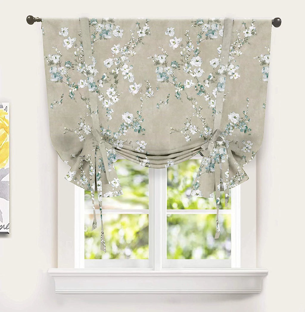 Blue Gray Floral Tie Up Curtain I87999