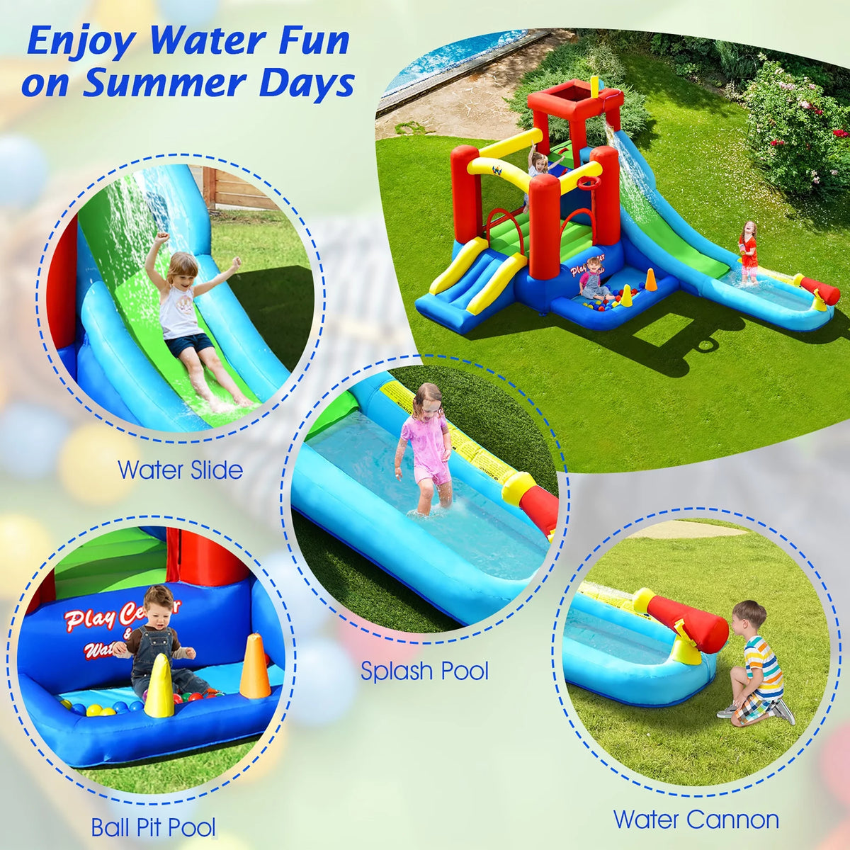 9-in-1 Inflatable Water Slide Bounce Castle Splash Pool V4199