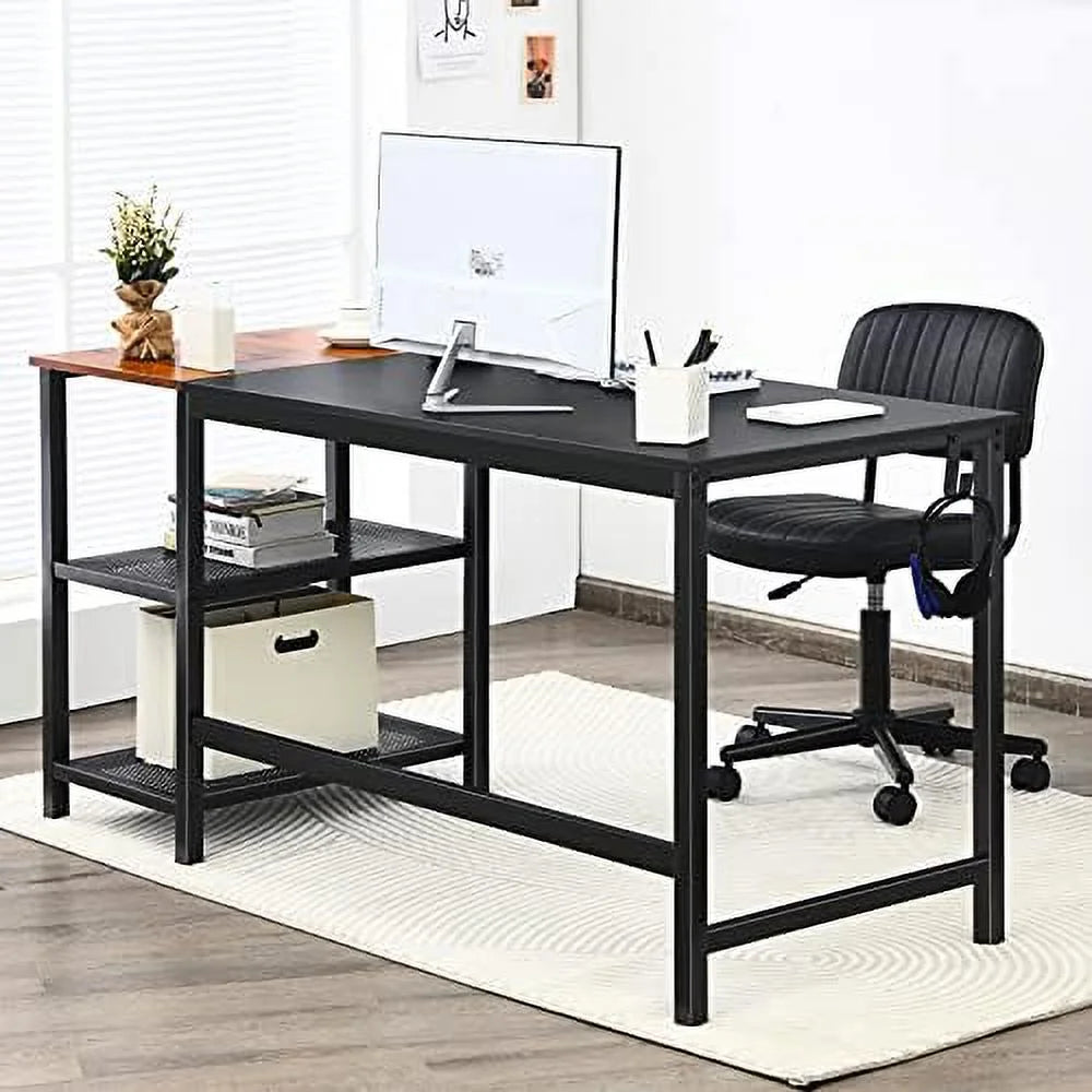 59 Inch Computer Desk with Charging Station and 2 Tier Shelves C9229
