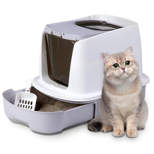 Grey Enclosed Cat Litter Box with Lid F209162