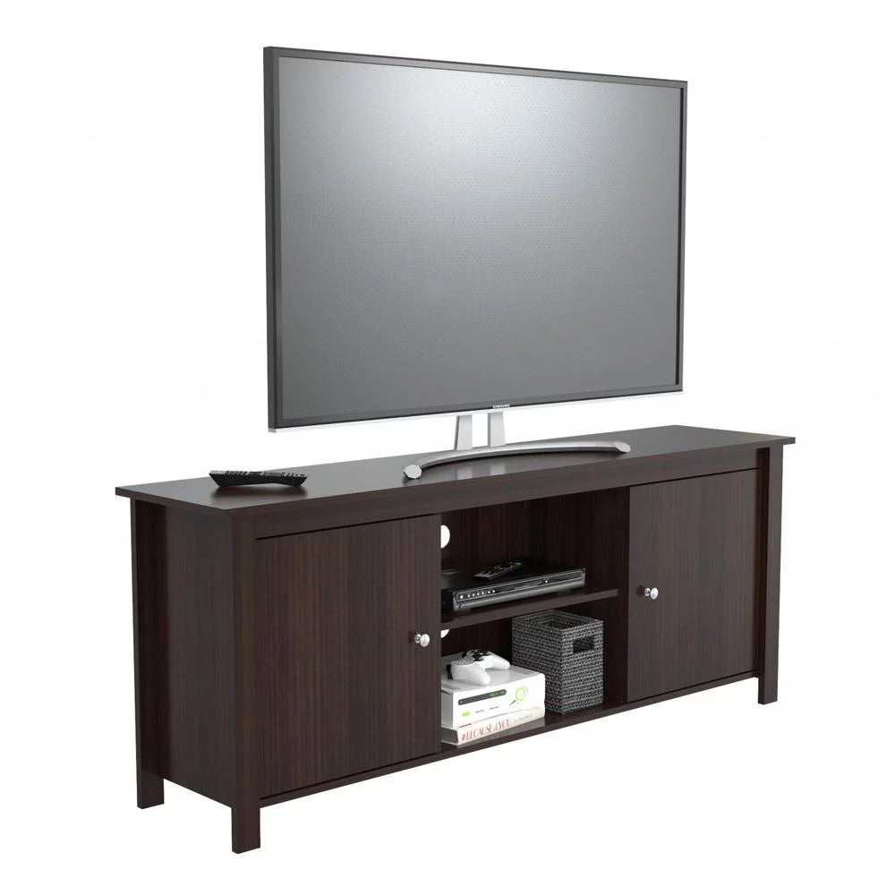 Dark Brown Wood And Metal Mirrored TV Stand W6749
