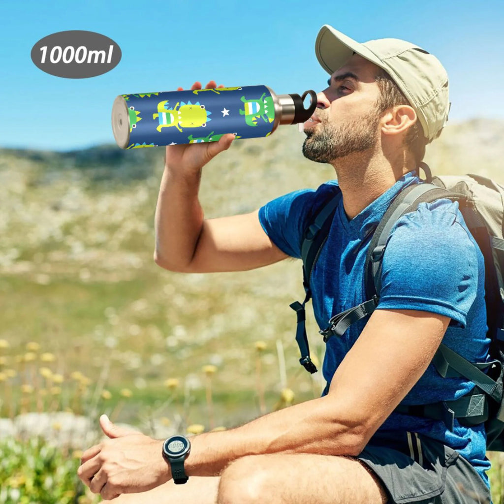 Green Dinosaur Blue Stainless Steel Insulated Water Bottle with Straw Lid C89235