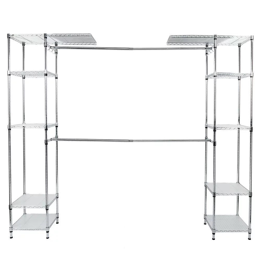Freestanding Closet System Storage Organizer Shelves Kit Expandable Heavy Duty Garment Rack Metal Silver Y60339