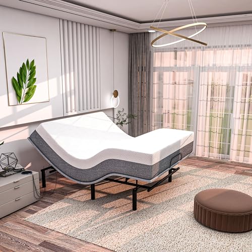 Queen Adjustable Bed Frame with Mattress Included Cooling Gel Memory Foam Mattress Z1222